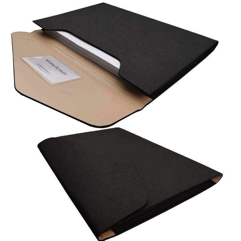 Enyuwlcm PU Leather A4 File Folder Document Holder Waterproof Portfolio Envelope Folder Case with Invisible Magnetic Closure Black - Image 3